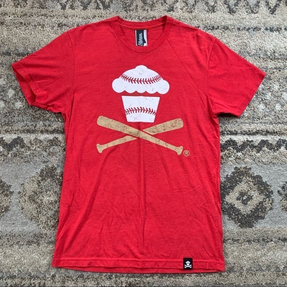 Johnny Cupcakes Red Baseball And Bat Logo T-Shirt Small